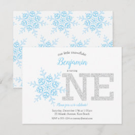 Invitación Purpurina de invierno de Snowflake Blue Silver pri