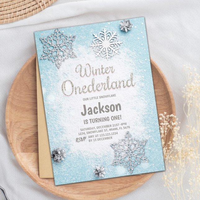 Invitación Purpurina de invierno editable Blue Silver (Blue Silver Glitter Winter ONEderland Invitations)
