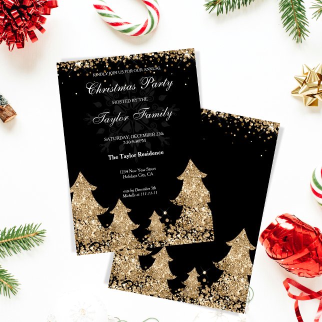Invitación Purpurina de invierno Fiesta de árbol de Navidad (Subido por el creador)
