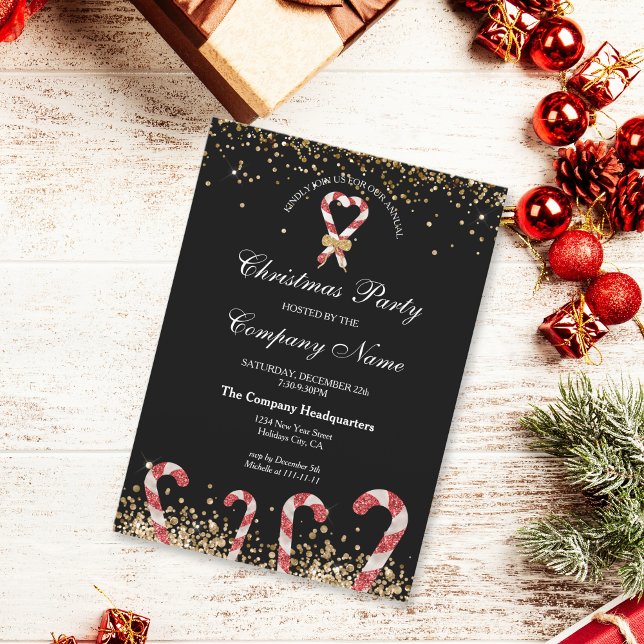 Invitación Purpurina de invierno Navidades Fiesta corporativo (glitter candy cane heart with a bow)