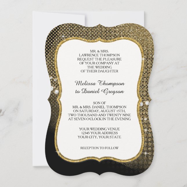 Invitación Purpurina de joyas de época Glam Old Hollywood Reg (Reverso)