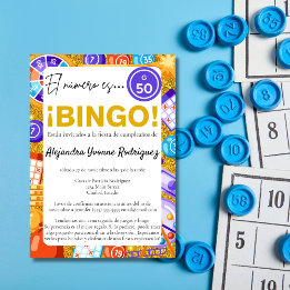 Invitación Purpurina de Juegos y Bingo de Oro Español 50 cump