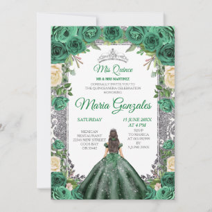 Invitación Purpurina de la corona de plata verde esmeralda