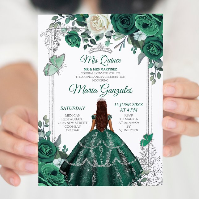Invitación Purpurina de la corona de plata verde esmeralda (Subido por el creador)