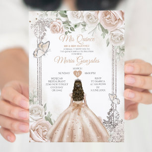 Invitación Purpurina De La Corona Plata De Champagne Mis Quin