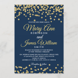 Invitación Purpurina de la Falso Oro Confetti Elegante Marina