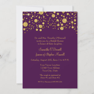 Invitación Purpurina de la hoja de oro Confetti Dots Bridal S