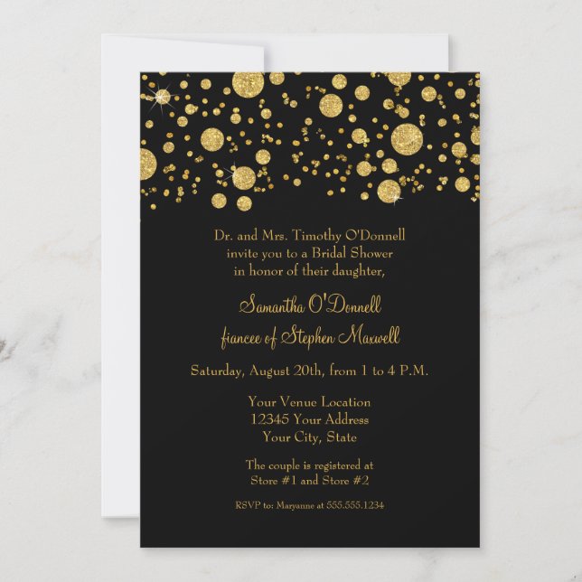 Invitación Purpurina de la hoja de oro Confetti Dots Bridal S (Anverso)