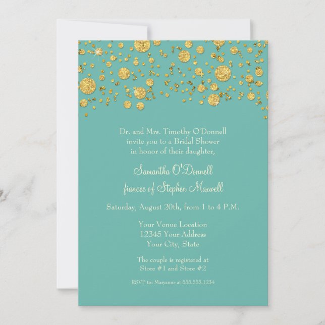 Invitación Purpurina de la hoja de oro Confetti Dots Bridal S (Anverso)