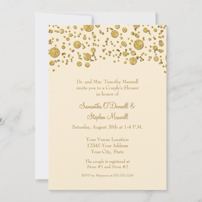Invitación Purpurina de la hoja de oro Confetti Dots Couples  (Anverso)