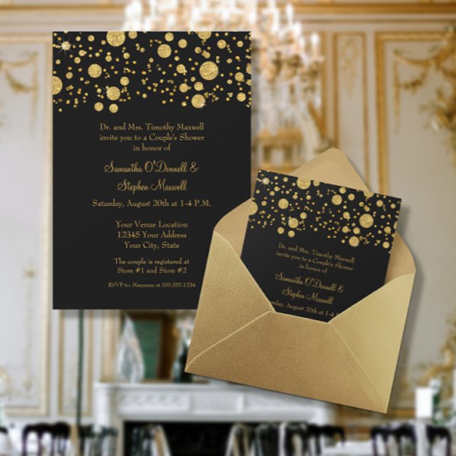 Invitación Purpurina de la hoja de oro Confetti Dots Couples  (Subido por el creador)