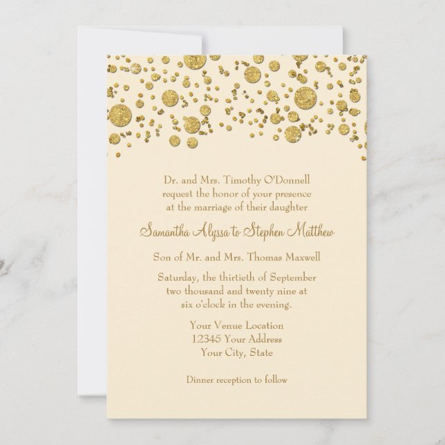 Invitación Purpurina de la hoja de oro Confetti puntos elegan (Anverso)