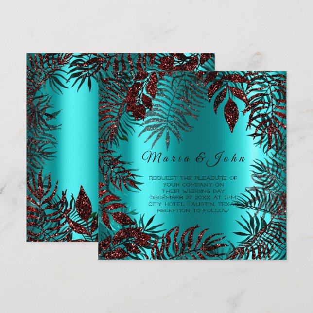 Invitación Purpurina de la hoja tropical floral Jardín de Bor (Anverso / Reverso)