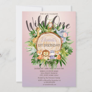 Invitación Purpurina de la madera de animales salvajes Cumple