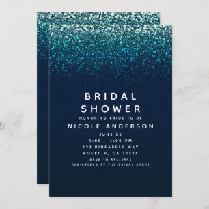 Invitación Purpurina de la marina Blue Aqua con duchas nupcia