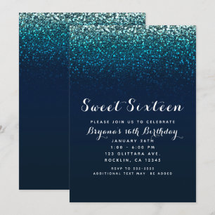 Invitación Purpurina de la Marina Blue Aqua Sparkle Sweet 16