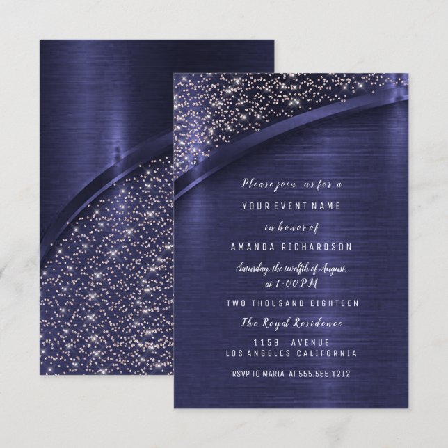 Invitación Purpurina de la Marina Rosa Ducha Bridal Cumpleaño (Anverso / Reverso)