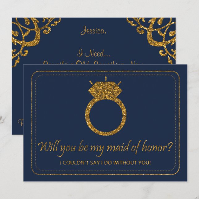 Invitación Purpurina De La Marina Y El Oro, ¿Serás Mi Mujer D (Anverso / Reverso)