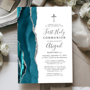 Invitación Purpurina de la Plata Agate verde azulada, primera