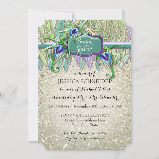 Invitación Purpurina de la pluma de la pluma de peacock Art D (Anverso)