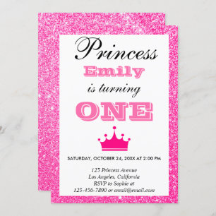 Invitación Purpurina de la Princesa Girona Hot Pink Primer cu