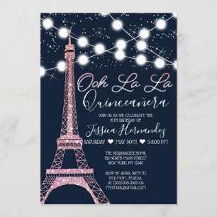 Invitación Purpurina de la Torre Eiffel de París Encendido Qu