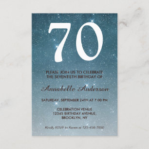 Invitación purpurina de las estrellas del cielo azul de la ma