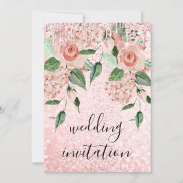 Invitación Purpurina de las gotas rosas rosadas Boda verde de