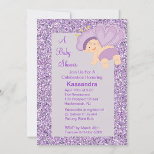 Invitación Purpurina de Lavanda Bebé Mariposa Invitada