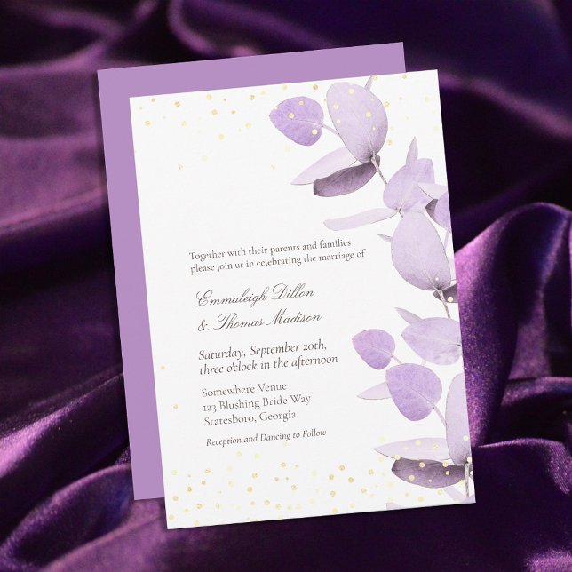 Invitación Purpurina de lavanda clásica Eucalyptus Invita (Subido por el creador)