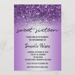 Invitación Purpurina de lavanda morada Confetti Sparkle Sweet