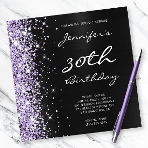 Invitación Purpurina de lavanda pálida Relieve metalizado neg