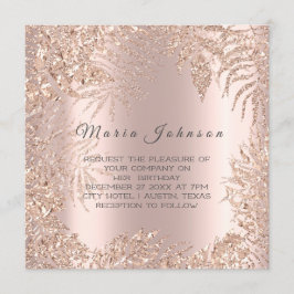 Invitación Purpurina de Leafs Tropical Frame Rubor Rosa Gold