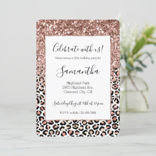 Invitación Purpurina de leopardo blanco rosado Rosa Rosa