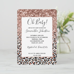 Invitación Purpurina de leopardo blanco rosado Rosa Rosa