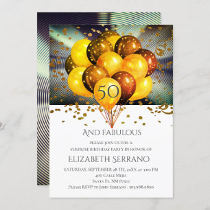 Invitación Purpurina de los globos de la fiesta de cumpleaños