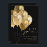 Invitación Purpurina de los Globos de Oro Black 60th Birthday<br><div class="desc">Fiesta de cumpleaños 60 del Purpurina de los Globos de Oro. A la izquierda hay un montón de globos en tonos dorados con purpurina falso para chispa extra, y el Sesenta está decorado con un estilo moderno de escritura a mano. Personaliza fácilmente el resto del texto a tu propia persona....</div>