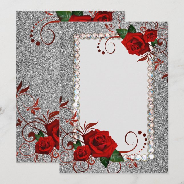 Invitación Purpurina de lujo color de rosa Invitación-Rojo (Anverso / Reverso)