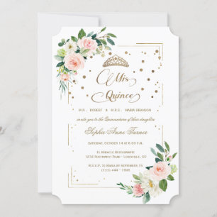Invitación Purpurina de lujo Floral Mis Quince Quinceañera