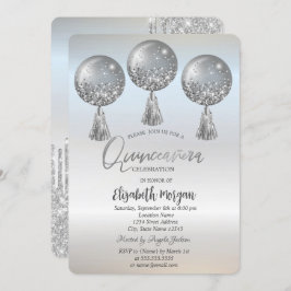 Invitación Purpurina de lujo perfora globos de plata Quinceañ