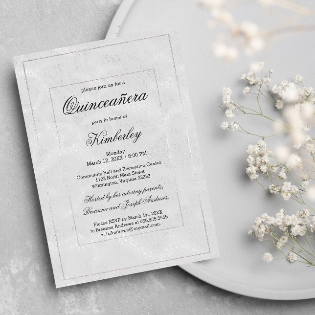 Invitación Purpurina de lujo simple y elegante de plata Quinc (Luxury Simple Elegant Silver Glitter Quinceañera )