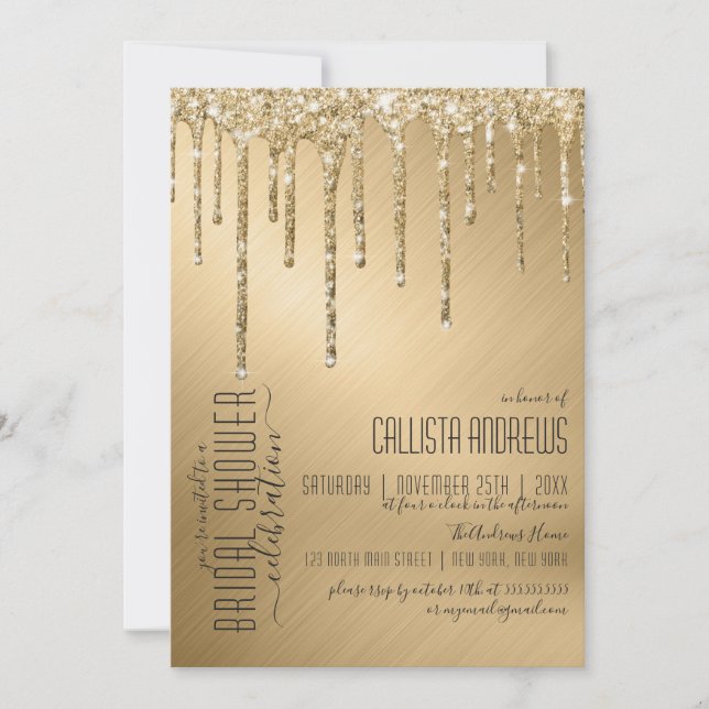 Invitación Purpurina de lujo Sparkly Gold Drill Bridal Shower (Anverso)