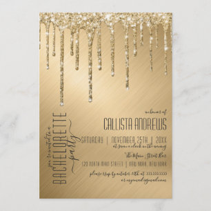 Invitación Purpurina de lujo Sparkly Gold Drin Bachelorette