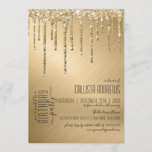 Invitación Purpurina de lujo Sparkly Gold Drin Fiesta de cump