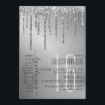 Invitación Purpurina de lujo Sparkly Silver Drips Dulce 16<br><div class="desc">Esta elegante y lujosa y dulce invitación para 16 cumpleaños es perfecta para el glamoroso evento. Incluye goteos falsos purpurinas de plata brillante impresos sobre fondo metálico cepillado plateado. Es un diseño moderno, de moda y de bonito con un ambiente de Hollywood. ***NOTA DE DISEÑO IMPORTANTE: Para cualquier solicitud de...</div>