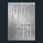 Invitación Purpurina de lujo Sparkly Silver Drips Dulce 16<br><div class="desc">Esta elegante y lujosa y dulce invitación para 16 cumpleaños es perfecta para el glamoroso evento. Incluye goteos falsos purpurinas de plata brillante impresos sobre fondo metálico cepillado plateado. Es un diseño moderno, de moda y de bonito con un ambiente de Hollywood. ***NOTA DE DISEÑO IMPORTANTE: Para cualquier solicitud de...</div>