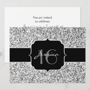 Invitación Purpurina de luz gris plateada chispas Sweet 16