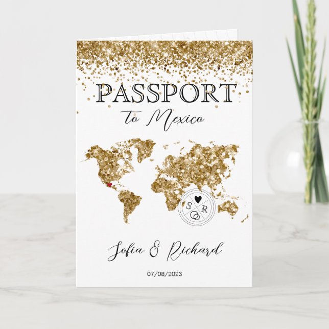 Invitación Purpurina de mapas del mundo de Passport Wedding d (Anverso)