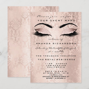 Invitación Purpurina de maquillaje de damasco rosado de Rubor