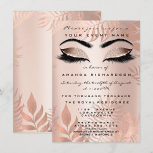 Invitación Purpurina de maquillaje de palma rosada de Rubor N